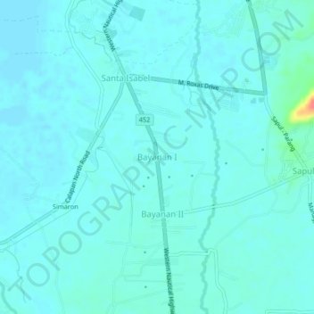 Mappa topografica Bayanan I, altitudine, rilievo