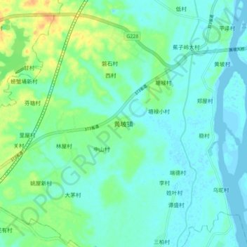 Mappa topografica 黄坡镇, altitudine, rilievo