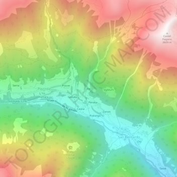 Mappa topografica Val, altitudine, rilievo
