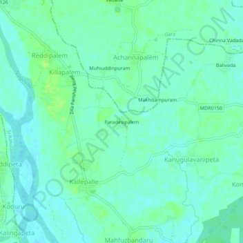 Mappa topografica Paradesipalem, altitudine, rilievo