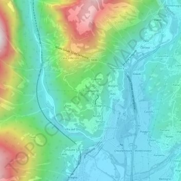 Mappa topografica Traversagno, altitudine, rilievo