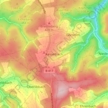 Mappa topografica Kesselbach, altitudine, rilievo