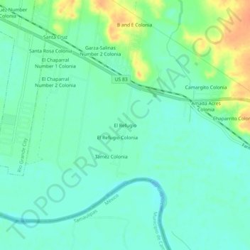 Mappa topografica El Refugio, altitudine, rilievo