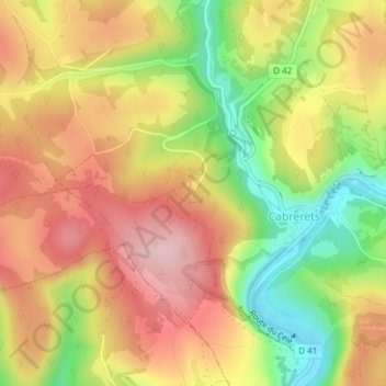 Mappa topografica Grotte de Pech-Merle, altitudine, rilievo