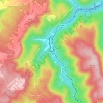 Mappa topografica Bellwood, altitudine, rilievo