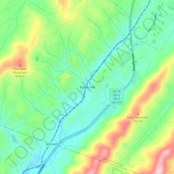 Mappa topografica Ballew Mill, altitudine, rilievo