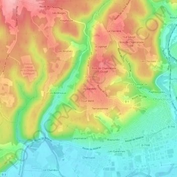 Mappa topografica Les Landes, altitudine, rilievo