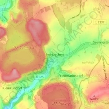 Mappa topografica Zwirtzschen, altitudine, rilievo