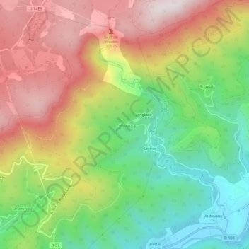 Mappa topografica Falgouze, altitudine, rilievo