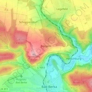 Mappa topografica Bergern, altitudine, rilievo