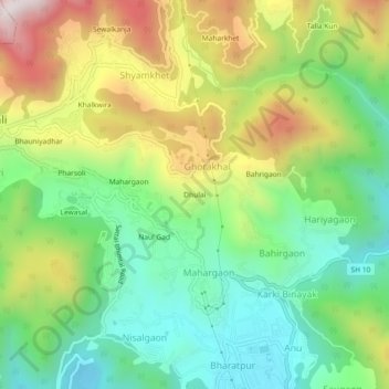Mappa topografica Dhulai, altitudine, rilievo