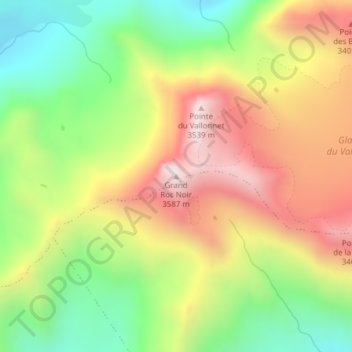 Mappa topografica Grand Roc Noir, altitudine, rilievo