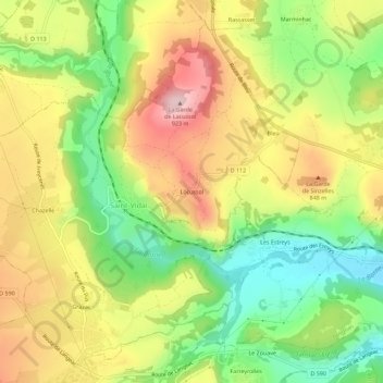 Mappa topografica Locussol, altitudine, rilievo