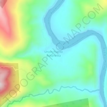 Mappa topografica Unión Puerto Ashaninka, altitudine, rilievo