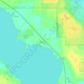 Mappa topografica Lakewood, altitudine, rilievo