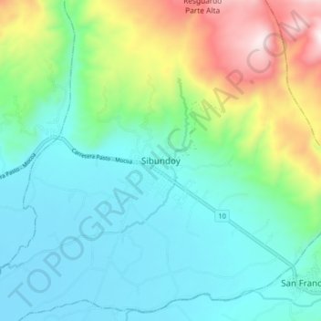 Mappa topografica Sibundoy, altitudine, rilievo