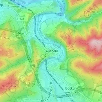 Mappa topografica Freienohl, altitudine, rilievo