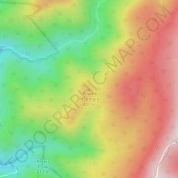 Mappa topografica Powell Mountain, altitudine, rilievo