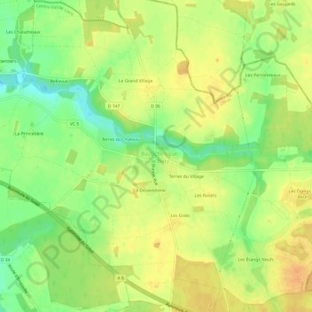 Mappa topografica Le Village, altitudine, rilievo