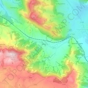 Mappa topografica Glassac, altitudine, rilievo
