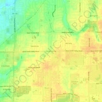 Mappa topografica Green Valley, altitudine, rilievo