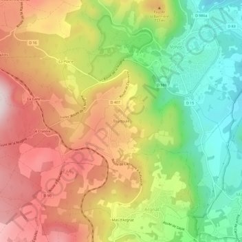 Mappa topografica Tourtoule, altitudine, rilievo