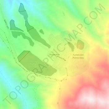 Mappa topografica Potrerillos, altitudine, rilievo