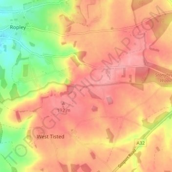 Mappa topografica Merryfield, altitudine, rilievo