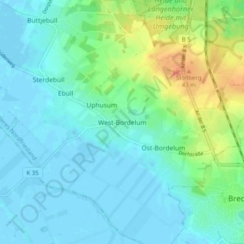 Mappa topografica West-Bordelum, altitudine, rilievo