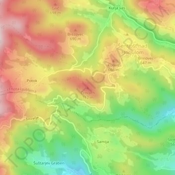 Mappa topografica Črni vrh, altitudine, rilievo