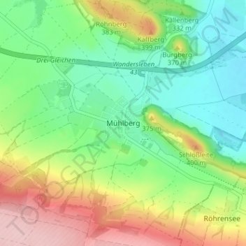 Mappa topografica Mühlberg, altitudine, rilievo