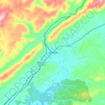 Mappa topografica LaFollette, altitudine, rilievo