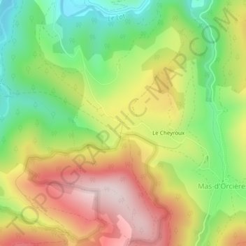 Mappa topografica Menhir du Cheyroux, altitudine, rilievo