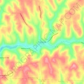 Mappa topografica Petersburgh, altitudine, rilievo