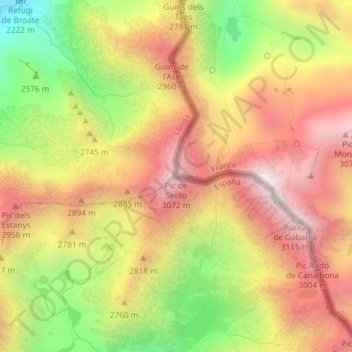 Mappa topografica Pic de Sotllo, altitudine, rilievo