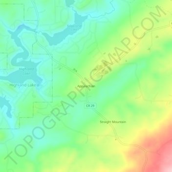 Mappa topografica Appalachian, altitudine, rilievo