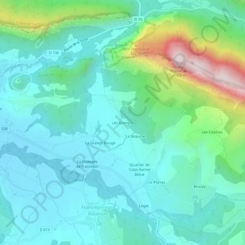 Mappa topografica Les Granges, altitudine, rilievo