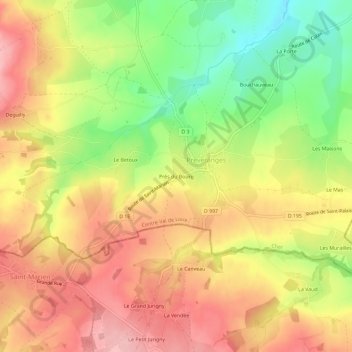 Mappa topografica Près du Bourg, altitudine, rilievo