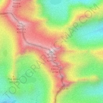 Mappa topografica Mount LeConte, altitudine, rilievo