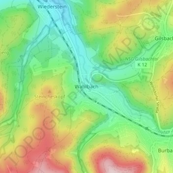 Mappa topografica Wahlbach, altitudine, rilievo