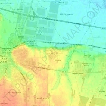 Mappa topografica Fontana Pradosa, altitudine, rilievo