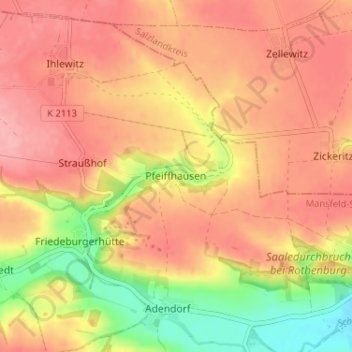 Mappa topografica Pfeiffhausen, altitudine, rilievo