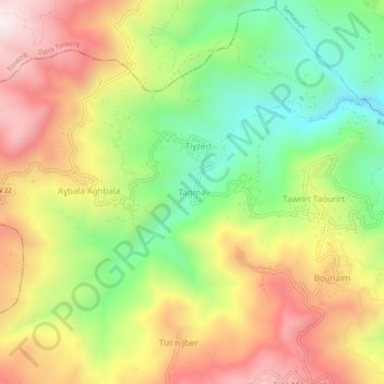 Mappa topografica Tagma, altitudine, rilievo
