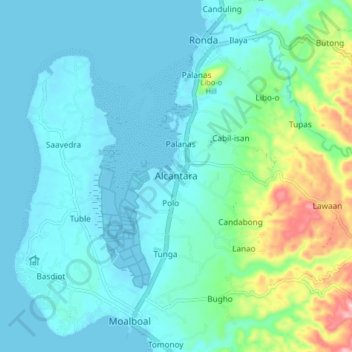Mappa topografica Alcantara, altitudine, rilievo