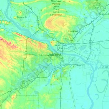 Mappa topografica Little Rock, altitudine, rilievo