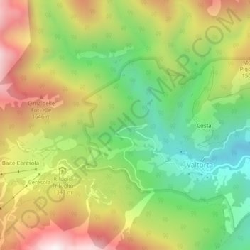 Mappa topografica Miniere, altitudine, rilievo