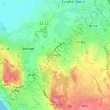 Mappa topografica Frankby, altitudine, rilievo