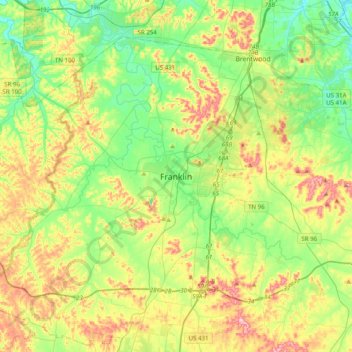 Mappa topografica Franklin, altitudine, rilievo