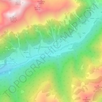 Mappa topografica Pennes, altitudine, rilievo