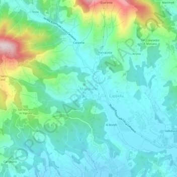 Mappa topografica Mutigliano, altitudine, rilievo